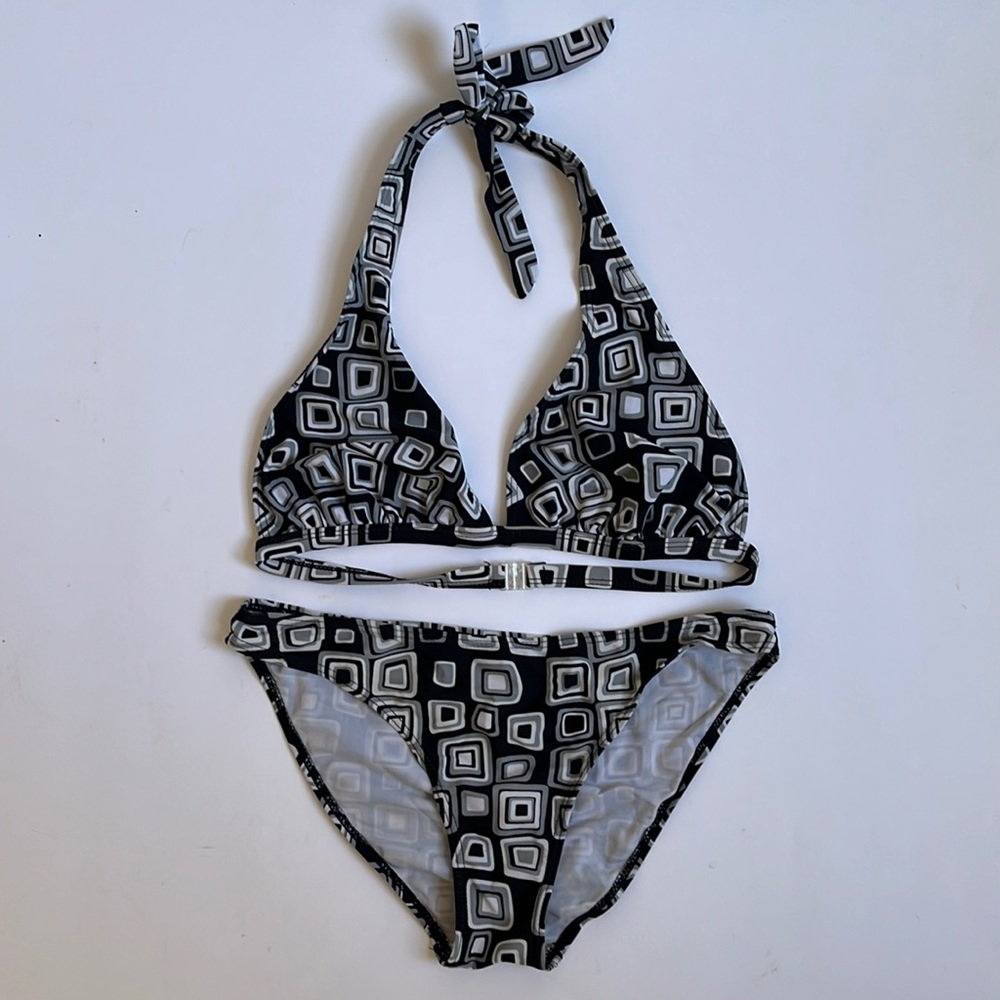 Vintage geometric print 80s 90s bikini set halter size M/L